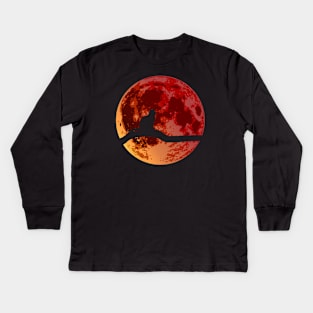 Tree Cat Silhouette with a Moon #2 Kids Long Sleeve T-Shirt